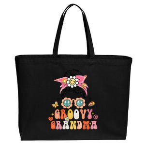 Groovy Grandma Messy Bun Women Hippie Family Matching Cotton Canvas Jumbo Tote