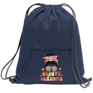 Groovy Grandma Messy Bun Women Hippie Family Matching Sweatshirt Cinch Pack Bag