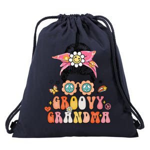 Groovy Grandma Messy Bun Women Hippie Family Matching Drawstring Bag