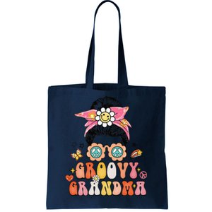 Groovy Grandma Messy Bun Women Hippie Family Matching Tote Bag