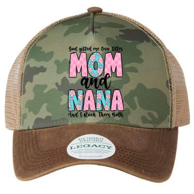 God Gifted Me Two Titles Mom And Nana Legacy Tie Dye Trucker Hat