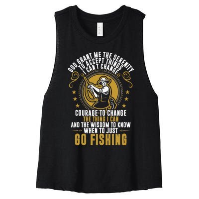 God Grant Me The Serenity Go Fishing Women's Racerback Cropped Tank