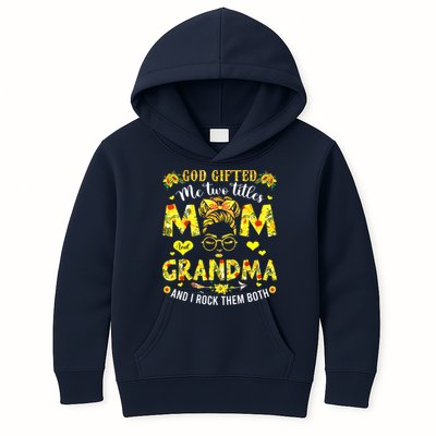 God Gifted Me Two Titles Mom And Grandma Rock Both Kids Hoodie