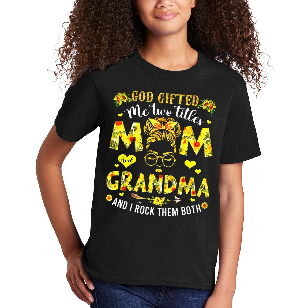 God Gifted Me Two Titles Mom And Grandma Rock Both Kids T-Shirt