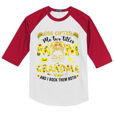 God Gifted Me Two Titles Mom And Grandma Rock Both Kids Colorblock Raglan Jersey