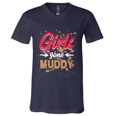Girl Gone Muddy Mud Runs For Wo Mud Running Team V-Neck T-Shirt