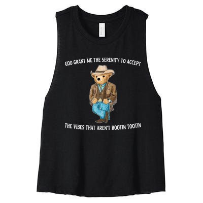 God Grant Me The Serenity To Accept The Vibes That Arent Rootin Tootin Women's Racerback Cropped Tank