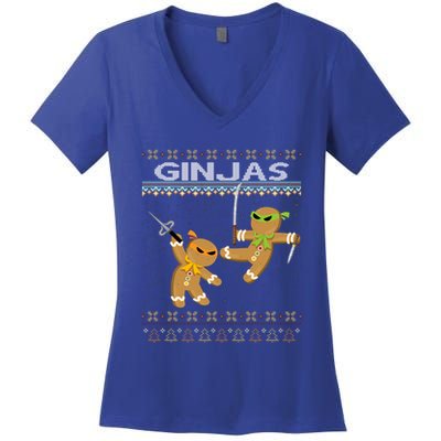 Ginjas Gingerbread Ninjas Funny Ugly Christmas Gift Women's V-Neck T-Shirt
