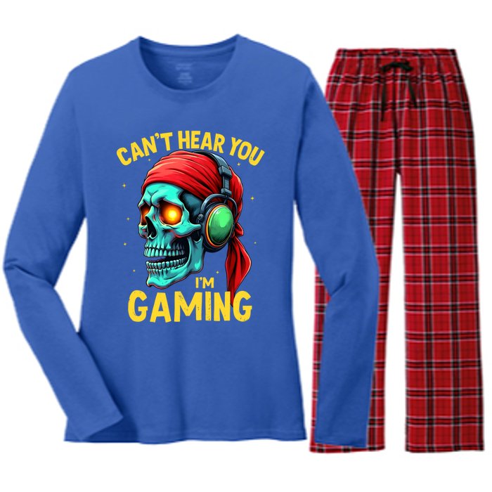 Gamer Graphic Ns Video Gaming Funny Skull Gift Women's Long Sleeve Flannel Pajama Set 