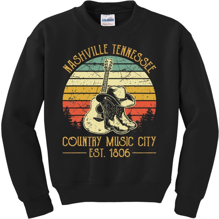 Guitar Guitarist Nashville Tennessee Country Music City Kids Sweatshirt