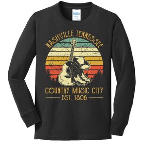 Guitar Guitarist Nashville Tennessee Country Music City Kids Long Sleeve Shirt