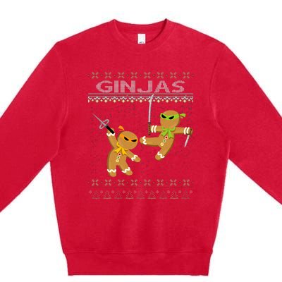 Ginjas Gingerbread Ninjas Funny Ugly Christmas Premium Crewneck Sweatshirt