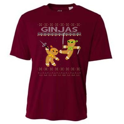 Ginjas Gingerbread Ninjas Funny Ugly Christmas Cooling Performance Crew T-Shirt