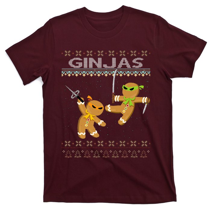 Ginjas Gingerbread Ninjas Funny Ugly Christmas T-Shirt