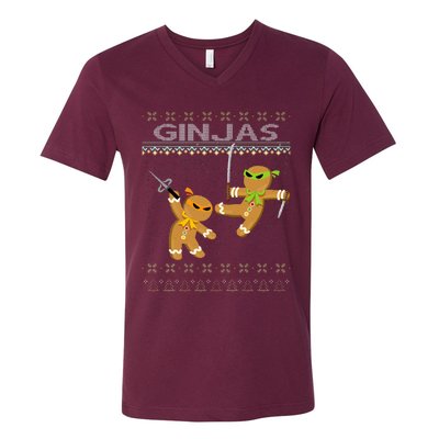 Ginjas Gingerbread Ninjas Funny Ugly Christmas V-Neck T-Shirt