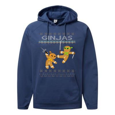 Ginjas Gingerbread Ninjas Funny Ugly Christmas Performance Fleece Hoodie