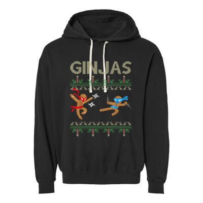 Ginjas Gingerbread Ninjas Throwing Stars Ugly Christmas Garment-Dyed Fleece Hoodie