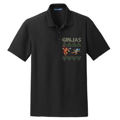 Ginjas Gingerbread Ninjas Throwing Stars Ugly Christmas Dry Zone Grid Polo