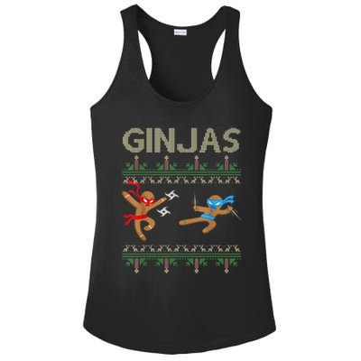 Ginjas Gingerbread Ninjas Throwing Stars Ugly Christmas Ladies PosiCharge Competitor Racerback Tank