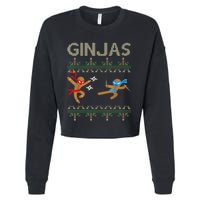 Ginjas Gingerbread Ninjas Throwing Stars Ugly Christmas Cropped Pullover Crew