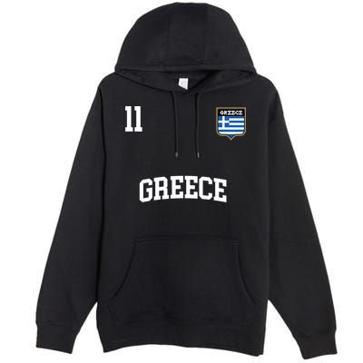 Greece Gift No 11 Greek Flag Football Soccer Team Premium Pullover Hoodie