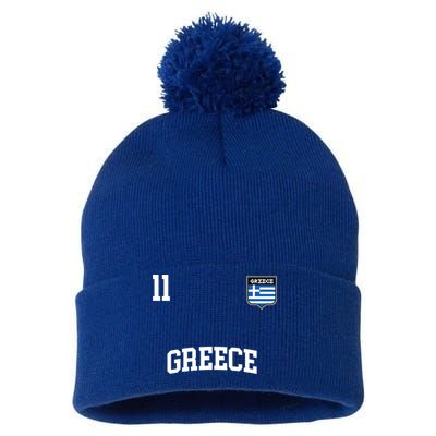 Greece Gift No 11 Greek Flag Football Soccer Team Pom Pom 12in Knit Beanie