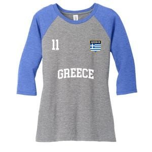 Greece Gift No 11 Greek Flag Football Soccer Team Women's Tri-Blend 3/4-Sleeve Raglan Shirt