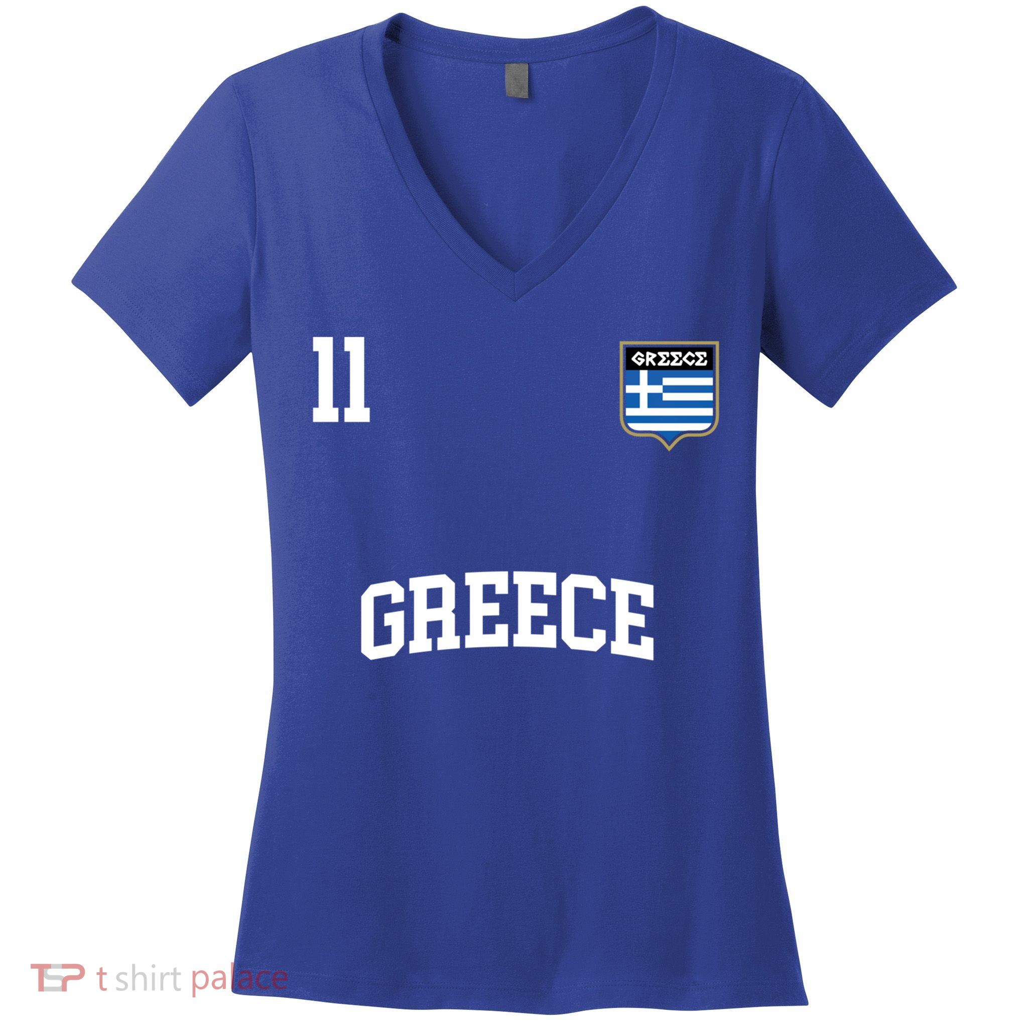 Greece Gift No 11 Greek Flag Football Soccer Team Women's V-Neck T-Shirt