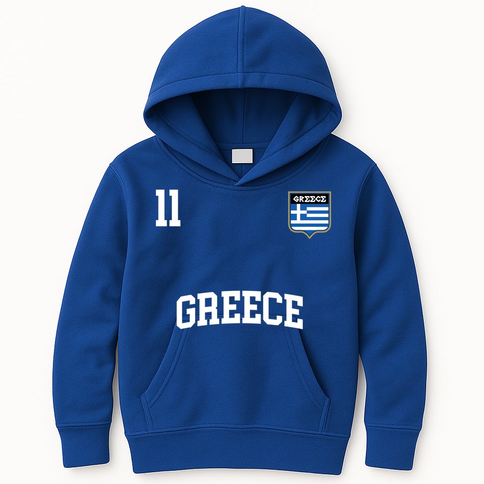 Greece Gift No 11 Greek Flag Football Soccer Team Kids Hoodie