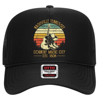 Guitar Guitarist Nashville Tennessee Country Music City High Crown Mesh Back Trucker Hat