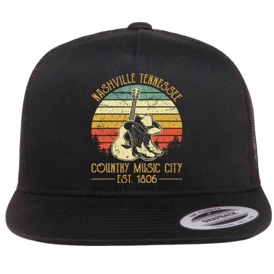 Guitar Guitarist Nashville Tennessee Country Music City Flat Bill Trucker Hat