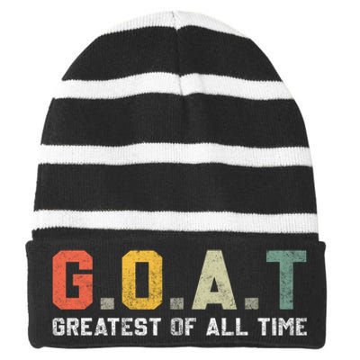 G.O.A.T Greatest Of All Time Vintage Goat Lover Gifts Striped Beanie with Solid Band