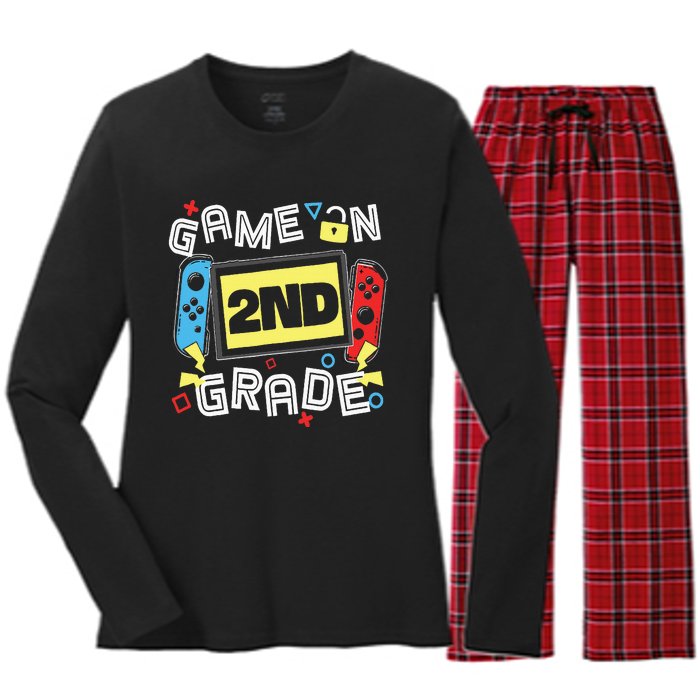 Gaming Game On 2nd Grade Second First Day School Gamer Women's Long Sleeve Flannel Pajama Set 