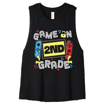 Gaming Game On 2nd Grade Second First Day School Gamer Women's Racerback Cropped Tank