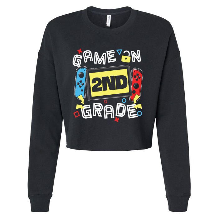 Gaming Game On 2nd Grade Second First Day School Gamer Cropped Pullover Crew