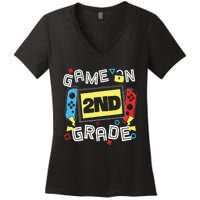 Gaming Game On 2nd Grade Second First Day School Gamer Women's V-Neck T-Shirt