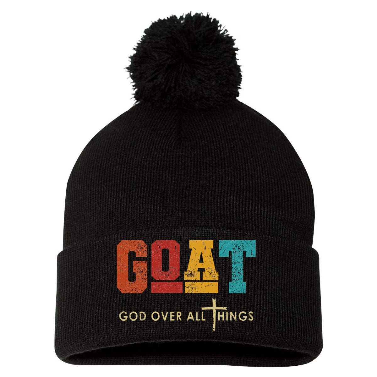 Goat God Over All Things Jesus Religion God Bible Christian Pom Pom 12in Knit Beanie