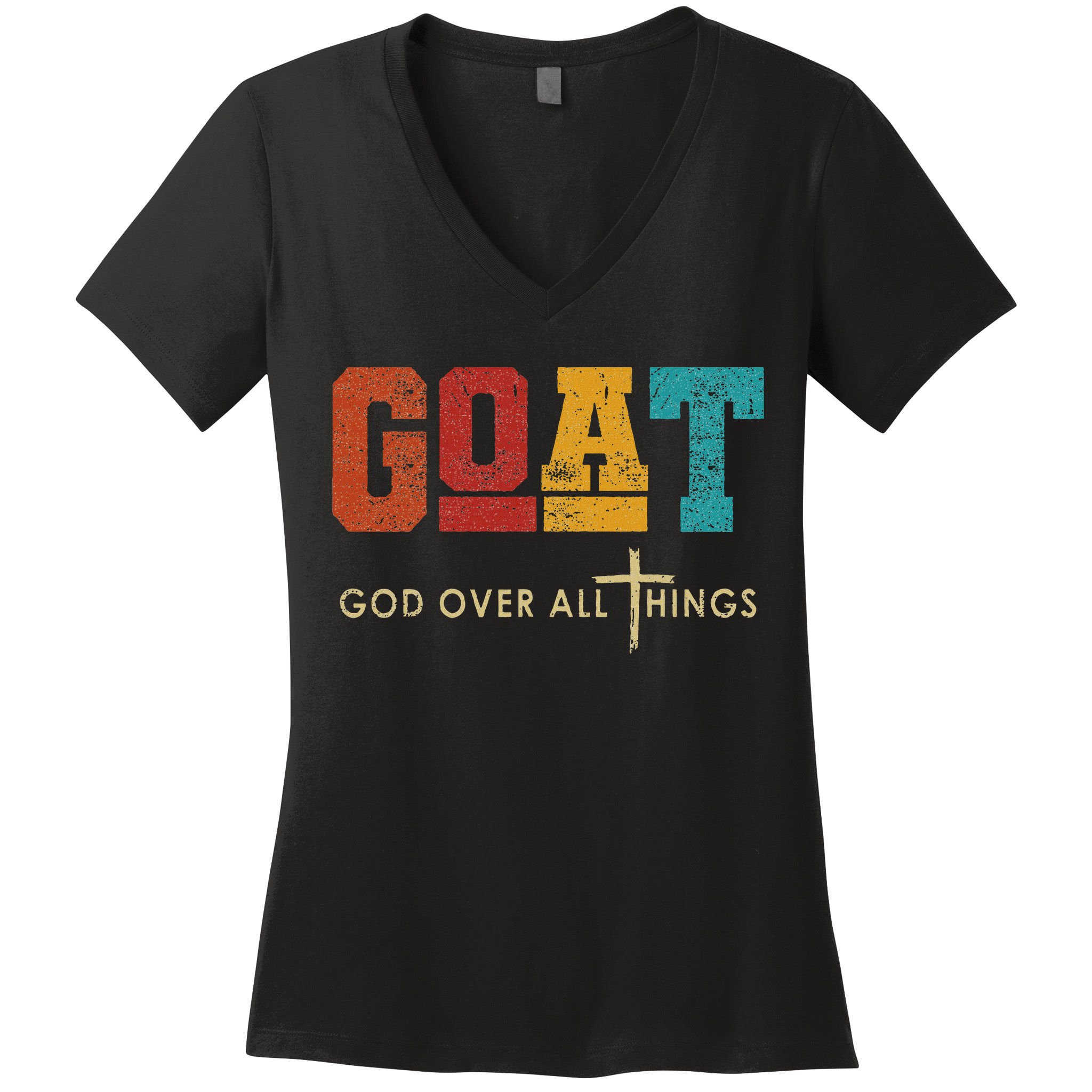 Goat God Over All Things Jesus Religion God Bible Christian Women's V-Neck T-Shirt