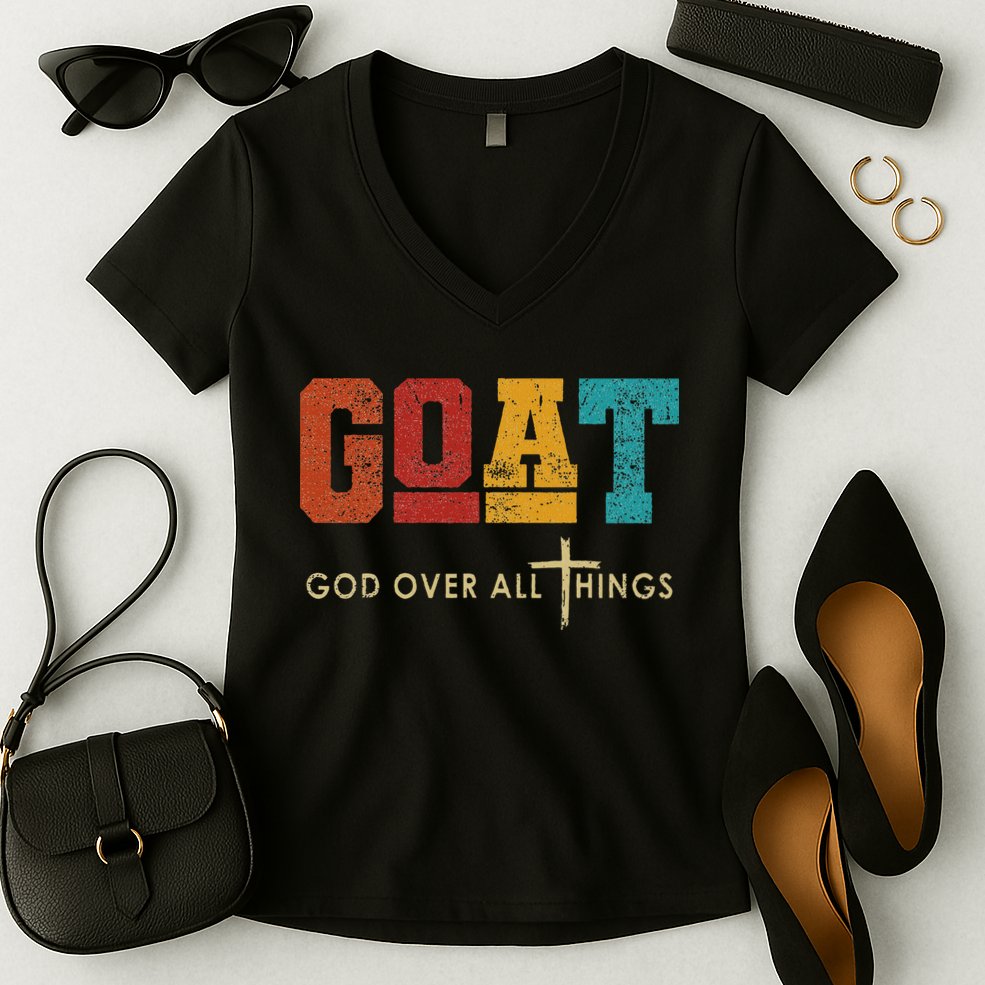 Goat God Over All Things Jesus Religion God Bible Christian Women's V-Neck T-Shirt