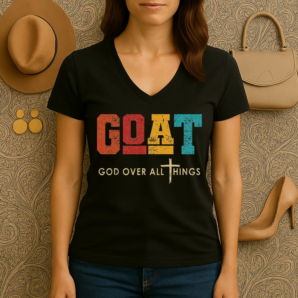 Goat God Over All Things Jesus Religion God Bible Christian Women's V-Neck T-Shirt