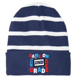 Gaming Game On 2nd Grade Second First Day School Gamer Striped Beanie with Solid Band