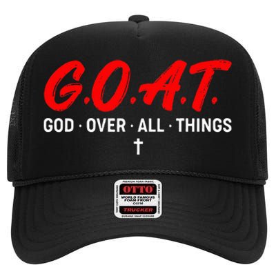 G.O.A.T. God Over All Things Funny Apparel High Crown Mesh Back Trucker Hat