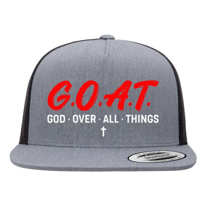 G.O.A.T. God Over All Things Funny Apparel Flat Bill Trucker Hat