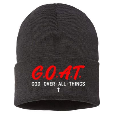 G.O.A.T. God Over All Things Funny Apparel Sustainable Knit Beanie