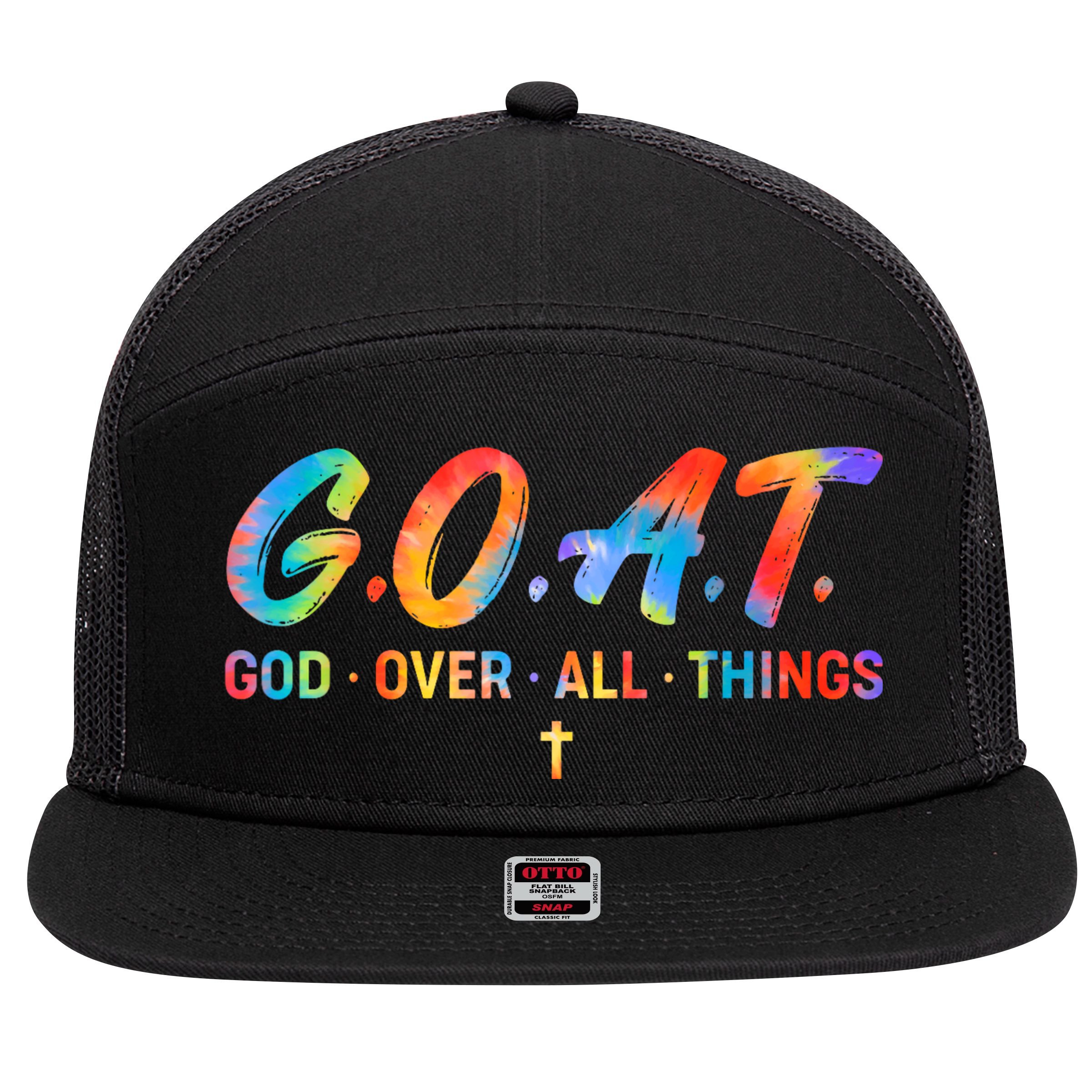 Goat God Over All Things 7 Panel Mesh Trucker Snapback Hat