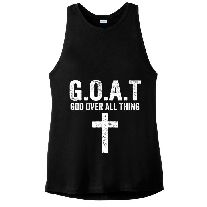 G.O.A.T God Over All Thing Christian Gifts Cross Faith Ladies PosiCharge Tri-Blend Wicking Tank