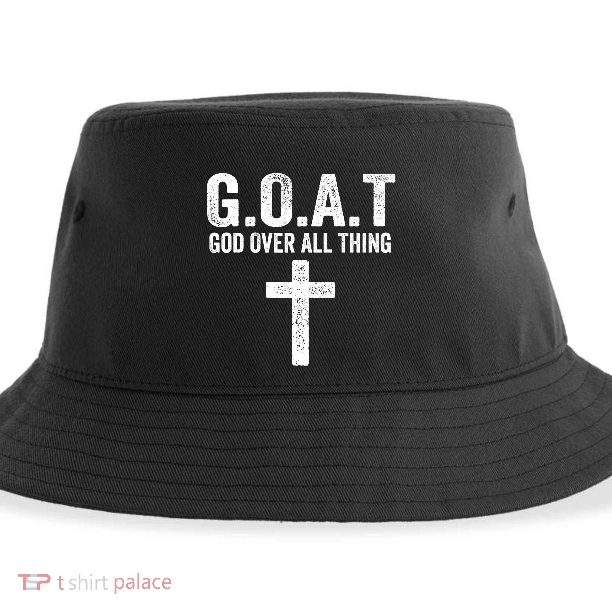 G.O.A.T God Over All Thing Christian Gifts Cross Faith Sustainable Bucket Hat