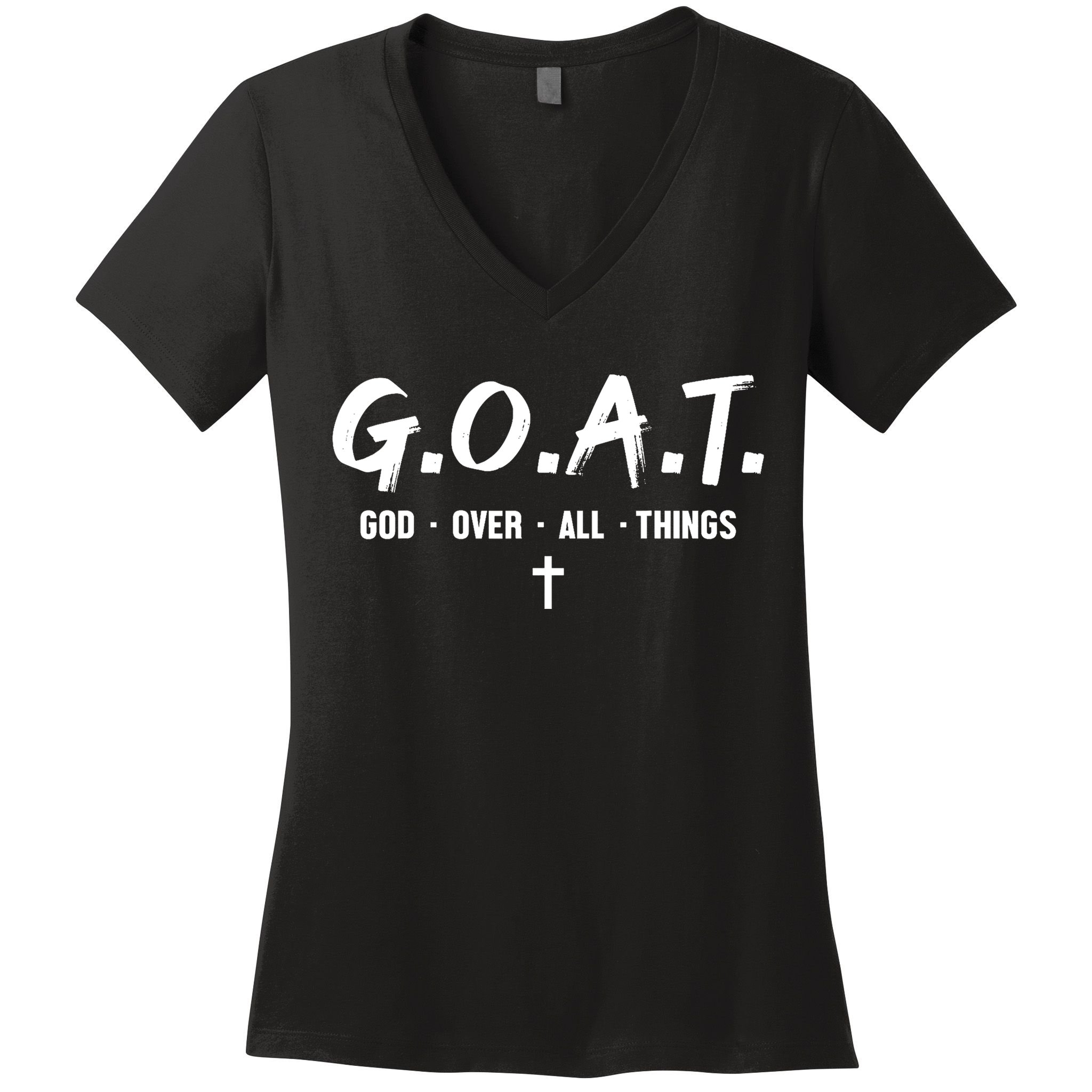 G.O.A.T God Over All Things Cross Christian Faith Women's V-Neck T-Shirt