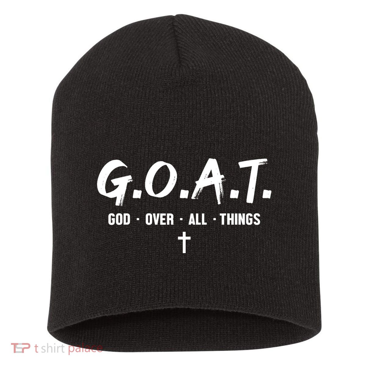 G.O.A.T God Over All Things Cross Christian Faith Short Acrylic Beanie