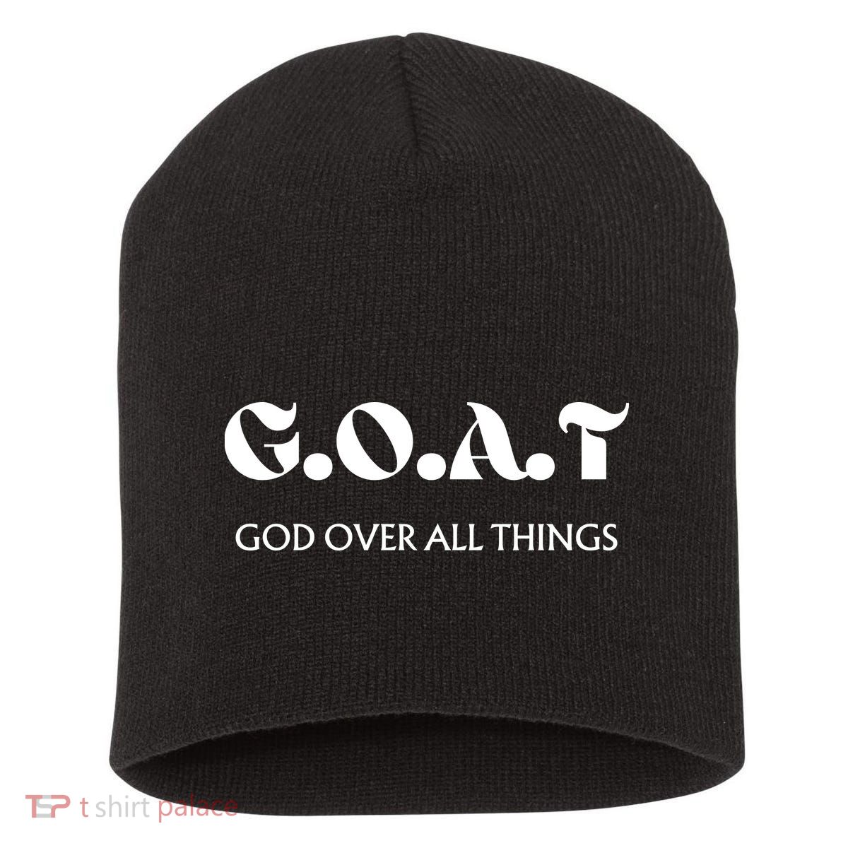 G.O.A.T God Over All Thing Black And White Short Acrylic Beanie